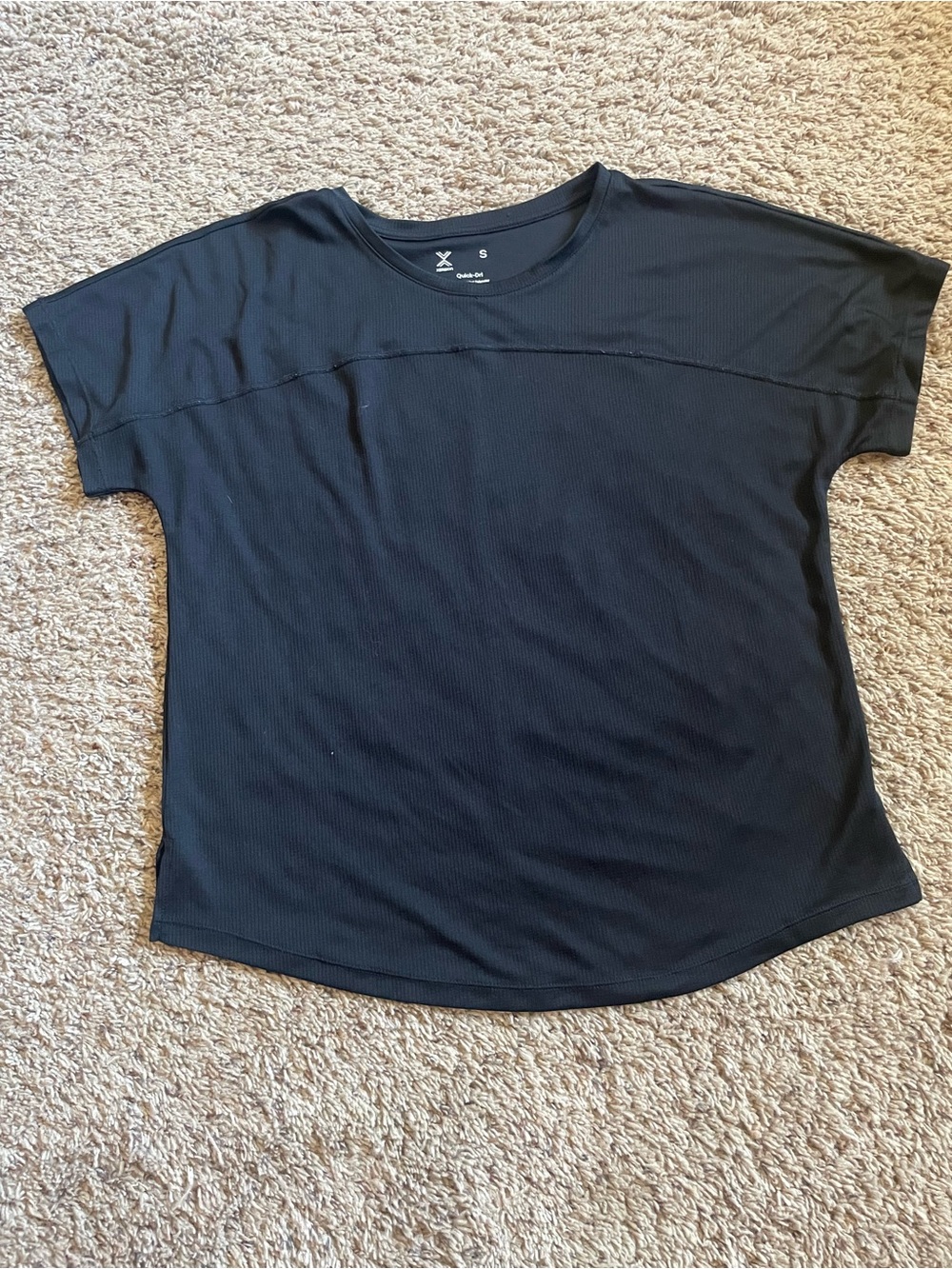 Xersion Black Short Sleeve Ribbed Crew Tee